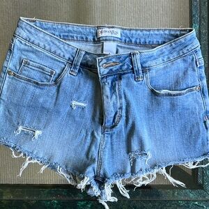 St John’s Bay light wash, slightly ripped shorts